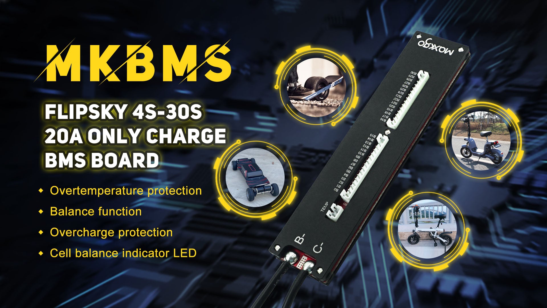 MKBMS 4S-30S 20A Only Charge BMS For Onewheel/ Ebike/Eskateboard