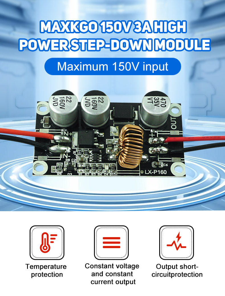 MAXKGO 150V To 12V 3A Small Size Big Power DC-DC Step Down Module With Aluminum Base Plate