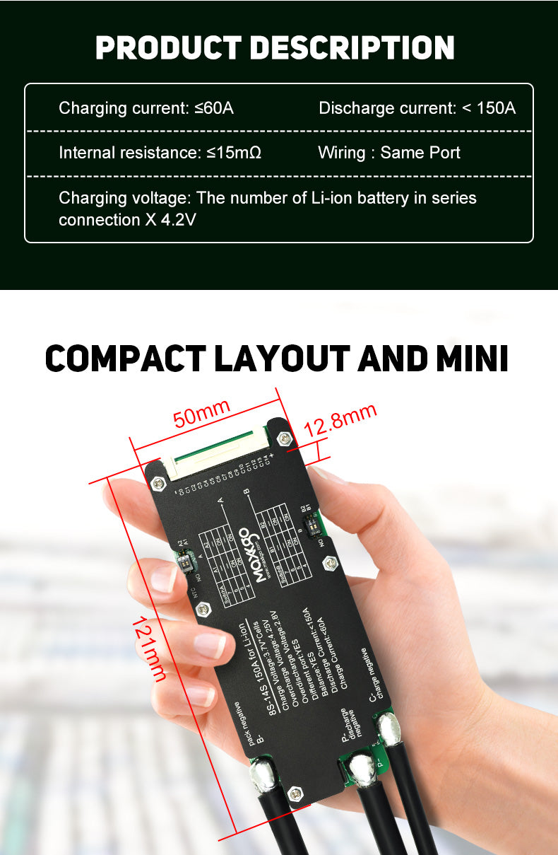 MAXKGO 8S-14S 150A BMS Protection Board Hardware Ternary Polymer Lithium Battery BMS Board