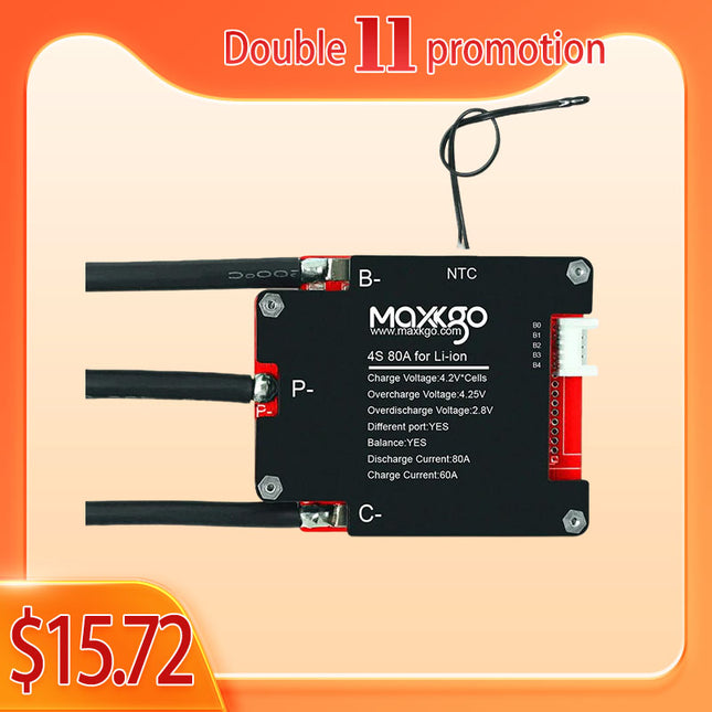 MAXKGO 4S-14S 80A BMS Protection Board Hardware Ternary Polymer Lithium Battery BMS Board