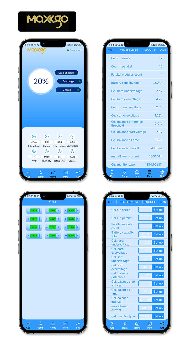 MAXKGO 6S-28S 12A Smart BMS Board Based On VESC Android Bluetooth App Only Charge For Lithium LiFePO4 Battery Protection