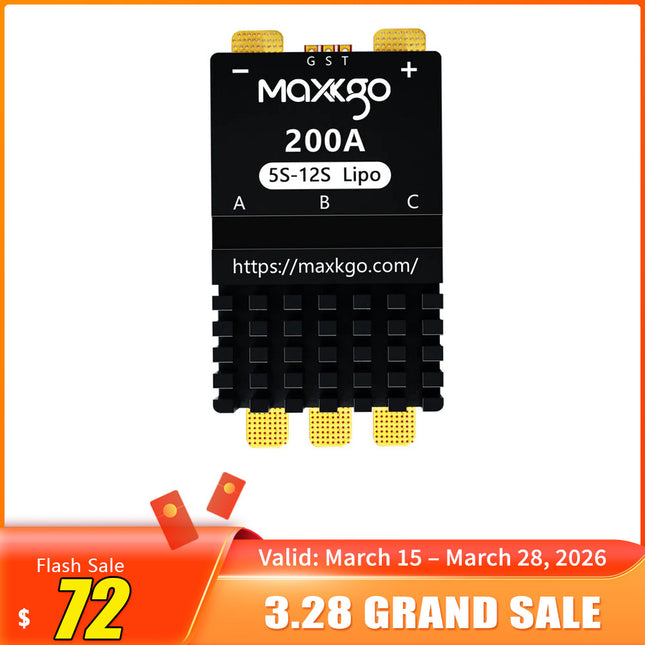 MAXKGO 5-12S 200A MINI Brushless Electric Speed Controller AM32  Firmware Support for Multi-rotor drones Airplane Models Plant Protection Machine Boat Models RC Car Models
