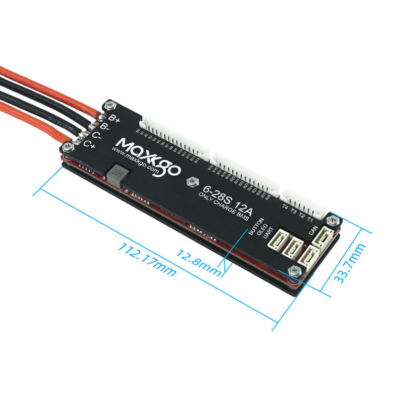 MAXKGO 6S-28S 12A Smart VESC-Compatible BMS with BlueTooth Charge Only Lithium Battery Protection Board