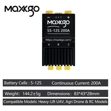 MAXKGO 5-12S 200A MINI ESC with AM32 Firmware for Heavy-Lift UAV, Agri Drone & RC Models