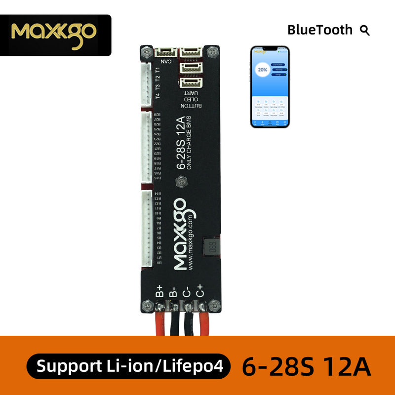 MAXKGO 6S-28S 12A Smart VESC-Compatible BMS with BlueTooth Charge Only Lithium Battery Protection Board